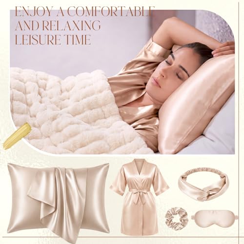 Twistover 16 Pcs Birthday Gifts for Women: Luxury Robe & Blanket Spa Gift Basket for Women -scented Candle, Mug, Notebook, Pillowcase & Spa Accessories(Champagne) - color: Champagne