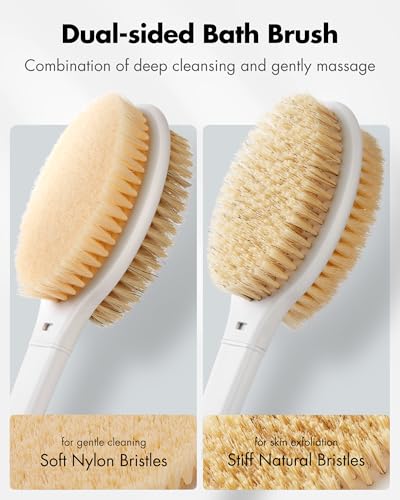 Back Scrubber Anti Slip for Shower: 18.1'' Long Handle Bath Brush with Stiff and Soft Bristles Body Exfoliator Wet or Dry Brushing for Women, Men, Elderly (Charcoal Gray) - size: Long Handle 18.1 in-Charcoal Gray