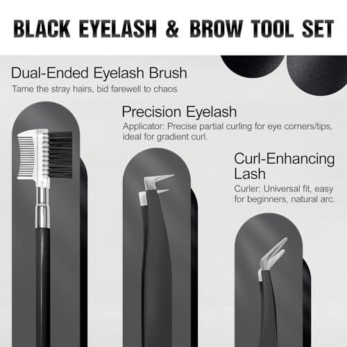 Eyebrow Kit for Men, 17 in 1 Tweezers for Women Facial Hair, Hair Scissors with comb, Eyebrow Trimmer, Brow Brushes, Hair Tools Travel Bag, Professional Grooming Tweezer for Men - color: Black