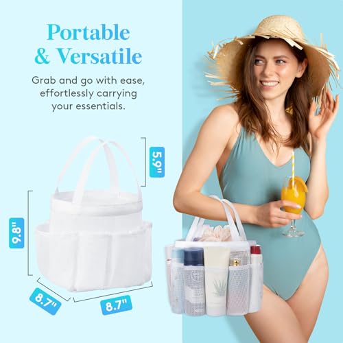Lifewit Mesh Shower Caddy Portable for College Dorm Room Essentials with 7 Pockets, Freestanding Hanging Organizer Basket, Quick Dry Tote Bag for Camping, Bathroom, Beach, Travel, 1 Pack, White - color: White, size: L(8.7"L x 8.7"W x 9.8"H)