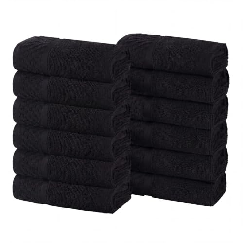 Superior Cotton Bathroom Towel Set Plush Absorbent, 12 Piece, Black Ivory | Soft Quick Dry, Jacquard & Solid Pattern Assorted Towels, Daily Skincare and Facial Cleansing, 12 Washcloths Lodie Collection - color: Black-ivory, size: Face Towel 12 - Pack (Jac