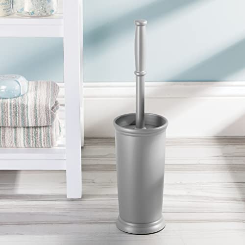 mDesign Toilet Bowl Brush and Holder - Covered Bathroom Toilet Brush - Standing Toilet Bowl Scrubber in Modern Holder - Compact, Space Saving, Deep Cleaning Brush for Toilet - Hyde Collection - Gray - color: Gray