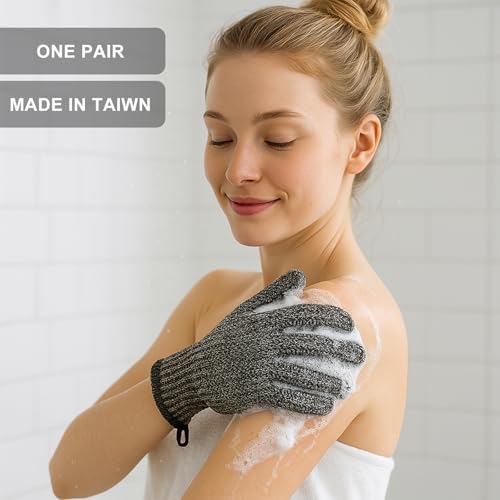 Exfoliating Gloves with Hanging Loop - 1 Pair Bamboo Charcoal Bath/Shower Gloves, Bath Gloves for Shower Exfoliating and Ingrown Hair/Dead Skin Remover - Bamboo Charcoal - Exfoliator Mitt Scrub Gloves - style: 1 Pair Bamboo Charcoal Exfoliating Gloves