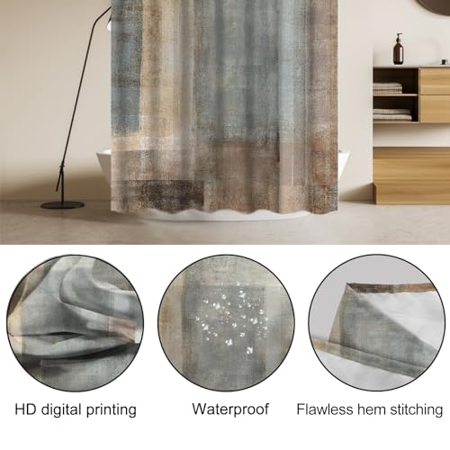 Lnond 4Pcs Bathroom Shower Curtain Sets with Rugs,Brown Gradient Painting Art Bathroom Sets with Shower Curtain and Rugs and Accessories - color: Yellow-brown Abstract