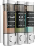 Shampoo and Conditioner Dispenser Shower Dispenser 3 Chamber No Drill Shampoo Dispenser for Shower Wall Mounted Shower Dispenser Body Wash for Bathroom Hotel Large Capacity,Silver - color: Clear Sliver