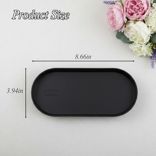 Small Silicone Tray 8.7" Black Oval Catch All Decorative Tray for Vanity Bathroom Desk - color: Black
