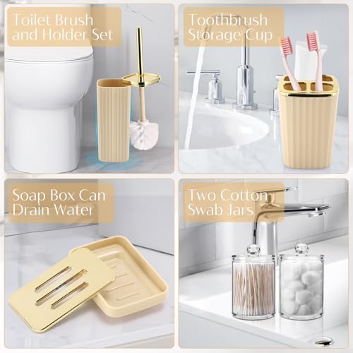 17PCS Bathroom Accessory Set Bathroom Set Beige Bathroom Accessories,Toilet Brush, Trash Can, Qtip Holder Dispenser& 3PCS Soap Dispenser - size: Bath Set with Swing-Top Trash Can, style: Beige