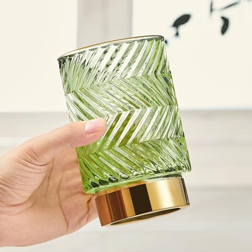 Makeup Brush Holder Organizer,Toothbrush Holders,Desk Pen Pencil Holder,Multifunctional Vintage Glass Brush Cup（A40-1-US） - color: Green