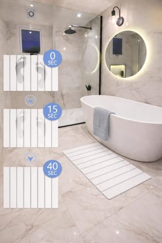 Premium Foldable Stone Bath Mat - Ultra Absorbent Quick Drying Compact Easy to Store & Clean Non-Slip Diatomaceous Earth Bath Shower Mat (White) - color: White