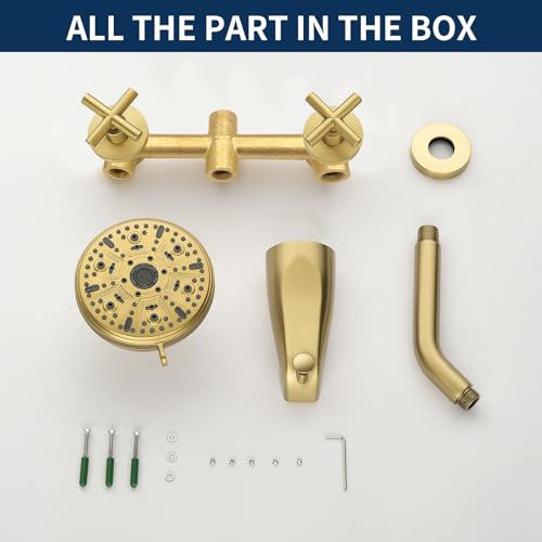2 Handles Shower Faucet Set with Tub Spout Bathtub Shower Faucet Combo Set Shower System Complete Tub and Shower Trim Kit Brushed Gold Wall Mounted Shower Fixtures - color: Brushed Gold