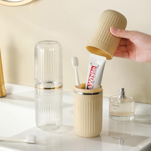 Travel Toothbrush Cup Case, Toothbrush Travel Container Portable Travel Toothbrush Holder Toothpaste Storage for School Camping Business Trip Bathroom (White,Yellow) - color: White,yellow