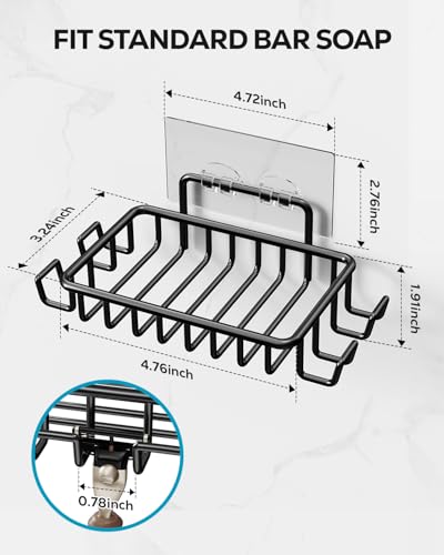 Nieifi Soap Dish Holder with 4 Hooks Stainless Steel Black Adhesive for Shower, Bathroom - color: Black, size: 1 Pack