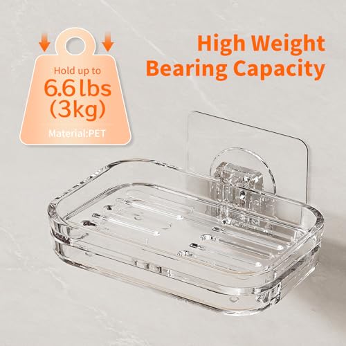 Bar Soap Dish 2 Pack,Self Draining Soap Holder for Shower,Wall Mounted Soap Saver with Strong Adhesive, No Drilling Clear Plastic Holder for Bathroom Storage & Kitchen Sink Organizer,Keeps Soap Dry - color: 2 Pack Dual-layer Soap Dish