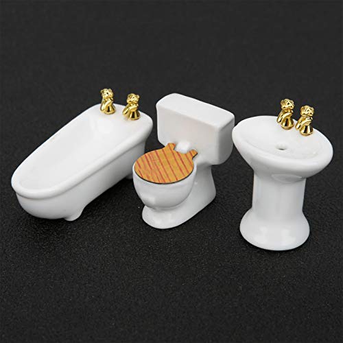 1/24 Dollhouse Miniature Bathroom Set, Simulation Ceramic Dollhouse Bathtub Toilet Sink Kit Dollhouse Furniture Accessories (A)