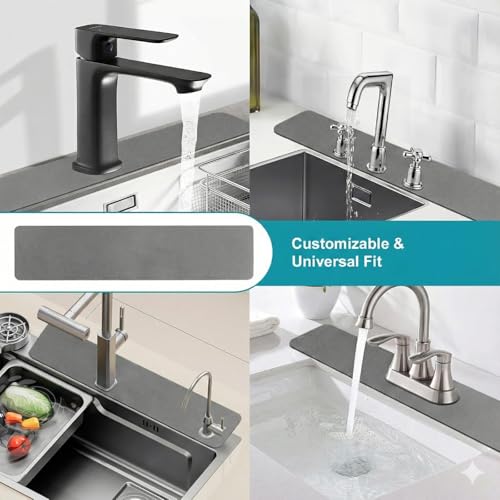 Customizable Kitchen Sink Faucet Mat: 30"Lx5.5"W Absorbent Splash Guard | Non-slip Fabric Rubber Mat, Cut to Fit Oval Rectangle Square Faucet & 2,3,4 Holes Irregular Sink with Soap Dispenser Air Gap - size: 6" x 2'6" (Square)