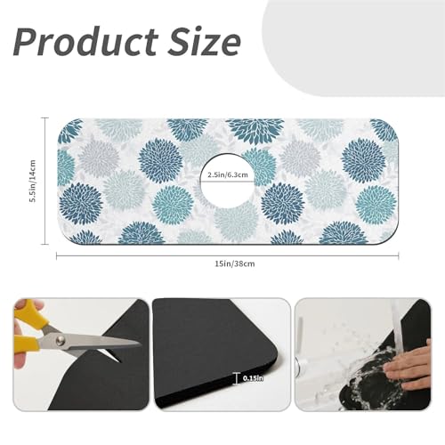 Faucet Fast Absorbent Pad - Green And Blue Chrysanthemum Drying Pad, Suitable For Kitchen, Bathroom, Island And Other Scenes - color: Green and blue chrysanthemum