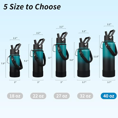 BJPKPK Insulated Water Bottles with Straw Lid, 40oz Large Water Bottle with 3 Lids, Paracord Handle & Non-slip Boot, BPA Free Stainless Steel Metal Jugs,Tumblers,Cups, Army Green & Black - color: Army Green & Black, size: 40 Ounces