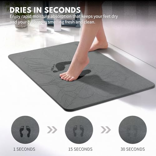 XMarrat Stone Bath Mat Large, 23.6'' x 15.4'' Diatomaceous Earth Non-Slip Stone Shower Mat, Super Absorbent Diatomite Stone Mats for Bathroom, Quick Drying, Easy to Clean (Dark Gray) - color: Dark Grey F2, size: 23.6" x 15.4" (Rectangular)