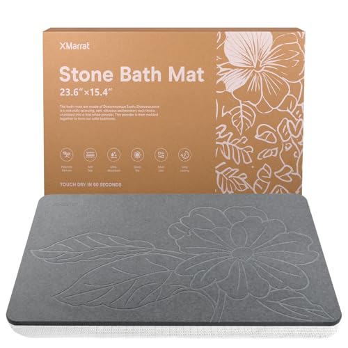 XMarrat Stone Bath Mat Large, 23.6'' x 15.4'' Diatomaceous Earth Non-Slip Stone Shower Mat, Super Absorbent Diatomite Stone Mats for Bathroom, Quick Drying, Easy to Clean (Dark Gray) - color: Dark Grey F2, size: 23.6" x 15.4" (Rectangular)