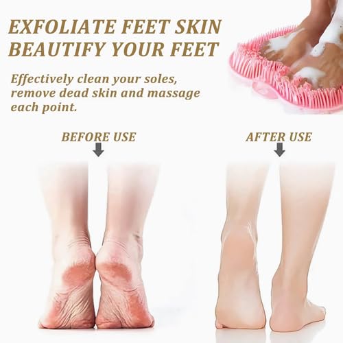 2-Pack Shower Foot Scrubber Mat for Seniors, Men, Women | Strong Grip Silicone Back, Suction Cups, No Bend Deep Clean, Massage Pad