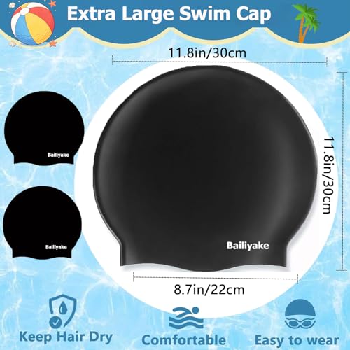 3 Pack Extra Large Swim Cap for Braids & Dreadlocks - Waterproof Silicone Swim Hat for Women with Long Thick Hair, Protective Swim Cap Cover Ears for Swimming, Shower, Bathing - color: Black+Black+Black