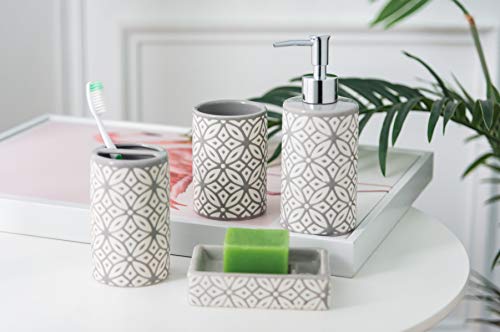 Groovy Bathroom Accessories Set - Complete Bath Accessory Sets Includes Soap Dispenser, Toothbrush Holder, Tumbler, Soap Dish, - color: Grey