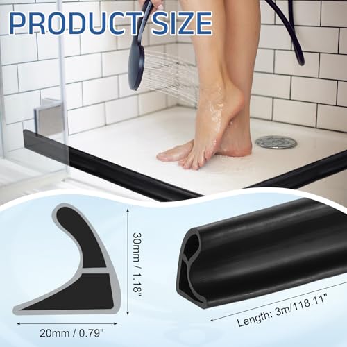uxcell Flexible Shower Water Barrier, 118" TPE Shower Edge Water Stopper Blocker Splash Guard for Bathtub Sink Washing Machine Dry and Wet Separation, 0.79"W x 1.18"H, Black - color: Black, size: 118"L x 0.79"W x 1.18"H