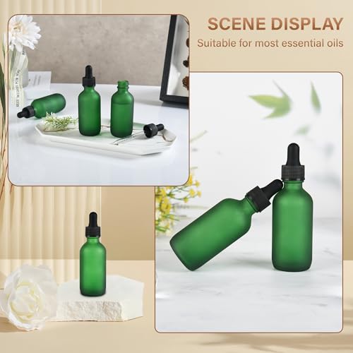 NOOEEISS 12 Pcs, 2oz Dropper Bottle, Green Glass Eye Dropper Bottle, Tincture Bottles with Dropper, Pretty Finish, Leak-Proof Design, Stronger Suction for All Kinds of Mixed Liquids - color: Green Frosted, size: 2oz-12Pack