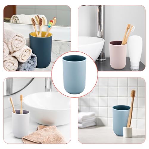 4 Pieces Plastic Bathroom Tumblers, PNDID Unbreakable Toothbrush Cup, Plastic Mouthwash Cup Toothbrush Holder (Light Gray, Dark Blue, Light Pink, Light Blue)