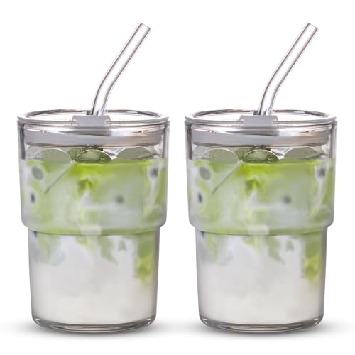 BLUEPOLAR 13oz/400ml Tumbler Water Glass, Cups with Straw and Lid Sealed Carry on for Coffee, Iced Tea, Thick Wall Insulated Glass Cup (white,2pack) - color: White-2pack