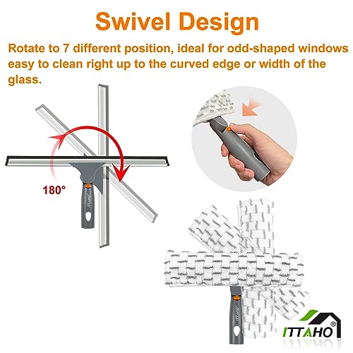 Squeegee for Window Cleaning,12" Squeegee and 11" Microfiber Scrubber Combi with Stainless Steel Pole,Extendable Window Cleaner for Car,Sliding Door,Shower Glass Door-Swivel Style-2 Pads - color: Orange, size: 12" Squeegee
