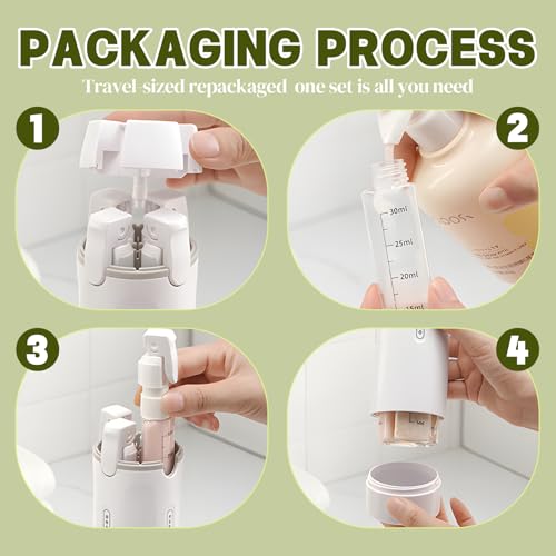 4 in 1 Travel Dispenser, 4 Pack 30ML Travel Bottles with Measurement Scale & Label Stickers for Toiletries, Leak Proof Dispenser Bottle Containers for Shampoo Lotion Conditioner Cream (White) - color: White