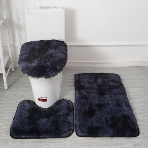 XZJMY 3 Pieces Bathroom Rugs Set,Bath Mat, Non Slip and Absorbent Mats,Floor Mat,U-Shaped Contour Rug and Toilet Lid Cover for Tub Shower & Bath Room(Gradient Navy) - color: Gradient Navy