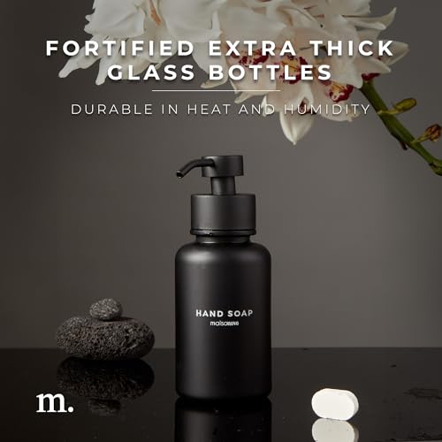 MaisoNovo Glass Foaming Hand Soap Dispenser 14 Oz | Black Foaming Soap Dispenser Black Pump x 1 w/Labels - color: Single Black Bottle With Black Pump