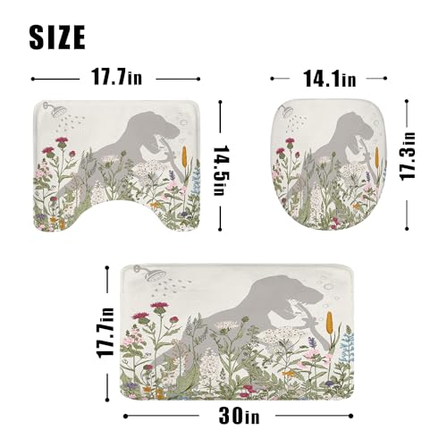 4PCS Wildflower Dinosaur Kids 71Wx71H Inches Floral Rustic Botanical Shower Curtain Sets with Rugs, Toilet Lid Cover and Bath Mat, Cute Bath Accessories Art Home Decor Fabric 12 Pack Hooks - color: B1-dinosaur