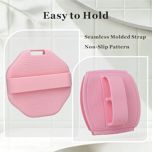 Silicone Body Scrubber & Face Scrubber Set, Shower Scrubber with Soft Bristles, Non-Slip Scrubbies for Body, Face Scrubber Exfoliator for Sensitive Skin (Pink+Pink) - color: Pink+pink