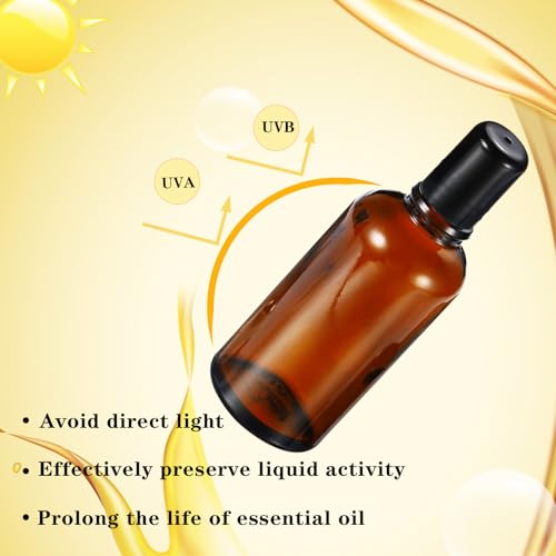 100ML Roller Bottles for Essential Oil, 3 Pack Empty Amber Glass Roller Bottle for Perfume Oil, Roll on Bottles with Stainless Steel Roller Balls, Opener, Funnel and Dropper - size: 100ml_3pcs