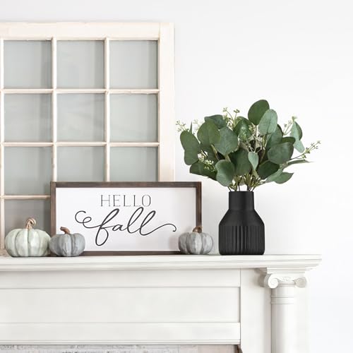 Dahey Artificial Eucalyptus Stems in Small Ceramic Vase Centerpiece Table Decorations Modern Farmhouse Decor Fake Eucalyptus Plants with Vase for Bathroom Kitchen Shelf Living Room Home Decor, Black - color: Black, size: Small