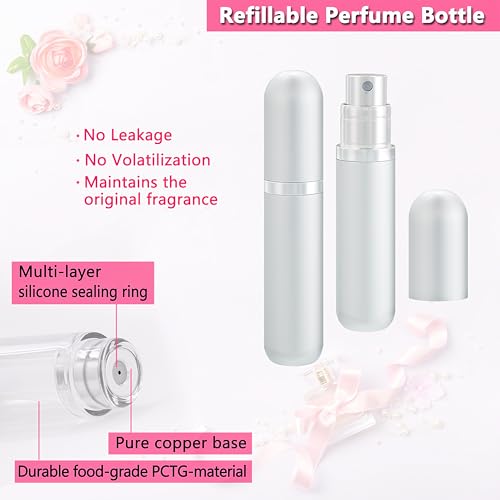 Travel Perfume Atomizer Refillable Bottle - 5ML Leakproof Luxury Travel Perfume Atomizer, Refillable Perfume Spray Bottle for Women (Silver) - color: Silver