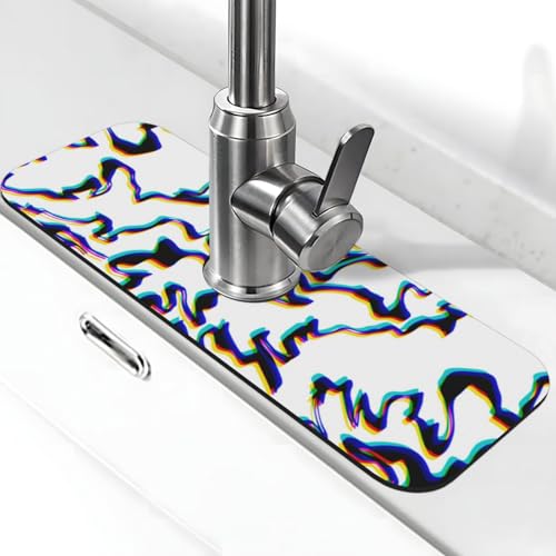Faucet Draining Mat For Kitchen Sink, Black Line Phantom Diatom Mud Absorbent Drain Pad For Bathroom Kitchen Sink Splash Guard Drying Mat - color: Black Line Phantom