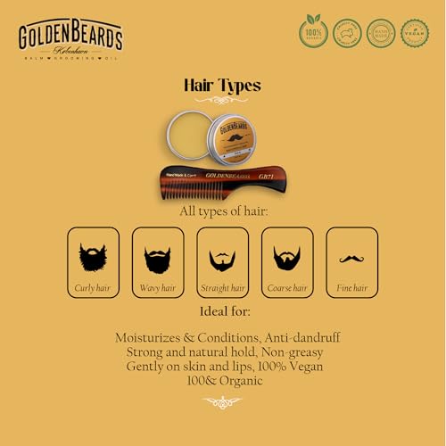 Golden Beards Mustache Wax with GB-71 Comb – Organic & Natural Styling Wax for Men – Strong Hold, Handmade, Vegan, Cruelty-Free Grooming Kit - style: Comb