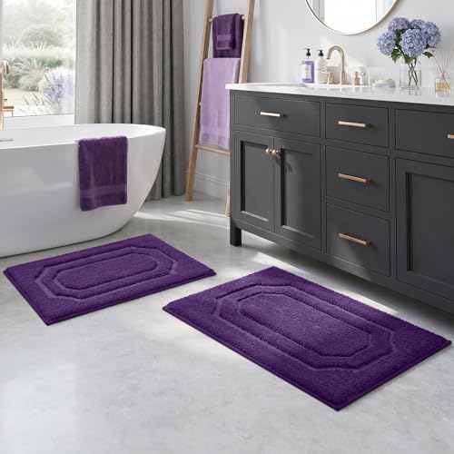 HOMEIDEAS Bathroom Rugs Sets 2 Piece, Extra Soft and Absorbent Microfiber Plush Bath Mat with Non Slip Backing(Purple) - color: Purple