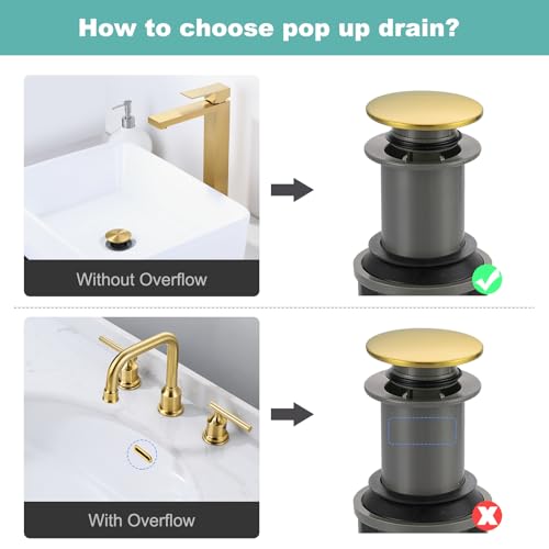 Bathroom Sink Drain Without Overflow, ARCORA Brushed Gold Pop Up Drain for Vessel Sink Clicker Drain Stopper - color: Brushed Gold-1 Pack, style: Pon Up Without Overflow