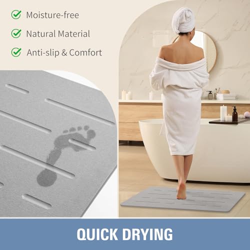 OTHWAY Large Stone Bath Mat, 32"x 20" Diatomaceous Earth Bath Mat for Bathroom Quick Drying Absorbing, Long Non-Slip Diatomite Hard Stone Shower Mat Instant Dry(Light Grey) - color: Light Grey