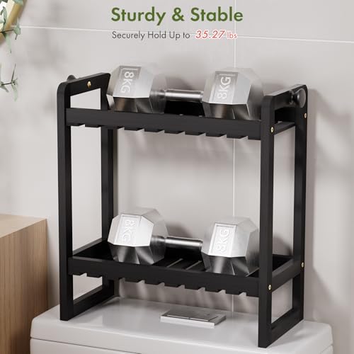 AmazerBath Bamboo Over The Toilet Storage Shelf - 2-Tier Bathroom Organizers and Storage Shelves, 2 in 1 Dual Stable Above Over Toilet Bathrooms Shelf Home Storages Rack for Small Bathroom, Black - color: Black, size: 2-Tier