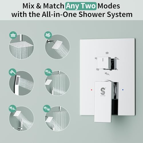 Shower Faucet Set Shower System - SR SUN RISE Polished Chrome Shower Trim Kit with Dual Shower Head, 10'' Ceiling Rainfall 6'' Wall Mount with Handheld Shower for Couples, Complete 6 Diverter Valve - color: Chrome, size: 10 Inch