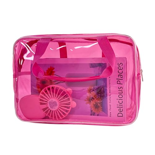Pink PVC Pure Color Transparent Gift Pouch Wash Travel Makeup Cosmetic Bag with Handle for Travel Bathroom Toiletry Organizer (Pink) - color: pink