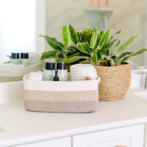 NaturalCozy 13.5”x8.5”x5.5” Storage Baskets for Shelves 3 Pack | Cotton Rope Woven Small Baskets for Organizing | Small Storage Bins for Nursery, Bathroom, Closet, Cube Shelf, Decorative, Gift - color: 3-Tone Brown, size: 13.5" x 8.5" x 5.5"