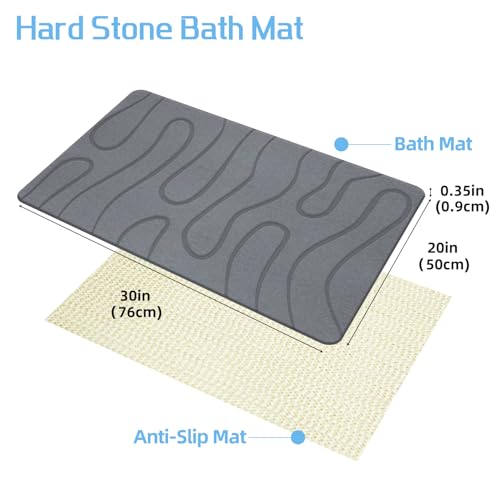 Stone Bath Mat, 20"x30" Large Size Diatomite Fast Drying Non Slip Stone Shower Mat, Super Absorbent for Bathroom & Kitchen, Multi-Use as Pet Mat, Easy to Clean, Gray - color: Style 01-gray, size: 20"x30"