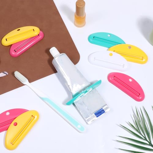 JJUNW 12Pcs Toothpaste Squeezers Bulk, 4 Colors Toothpaste Clips Tube Squeezer Dispenser, Toothpaste Rollers Clips for Hair Gel,Hand Cream, Paint Tubes, Cosmetics, Bathroom